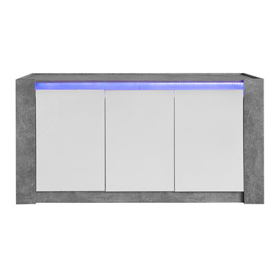 Buffet Moderne Blanc Brillant et Gris Ciment avec Rangement Spacieux et Étagères Ajustables ARKUNS