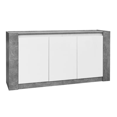 Buffet Moderne Blanc Brillant et Gris Ciment avec Rangement Spacieux et Étagères Ajustables ARKUNS