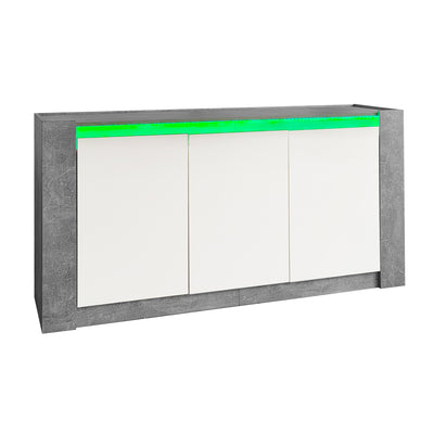 Buffet Moderne Blanc Brillant et Gris Ciment avec Rangement Spacieux et Étagères Ajustables ARKUNS