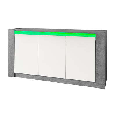 Buffet Moderne Blanc Brillant et Gris Ciment avec Rangement Spacieux et Étagères Ajustables ARKUNS