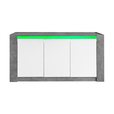Buffet Moderne Blanc Brillant et Gris Ciment avec Rangement Spacieux et Étagères Ajustables ARKUNS