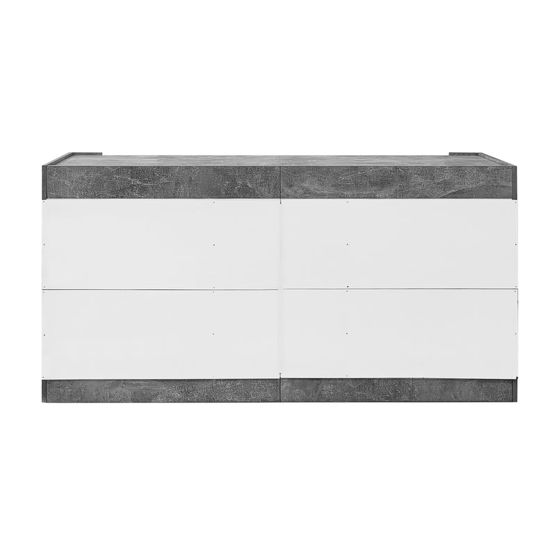 Buffet Moderne Blanc Brillant et Gris Ciment avec Rangement Spacieux et Étagères Ajustables ARKUNS