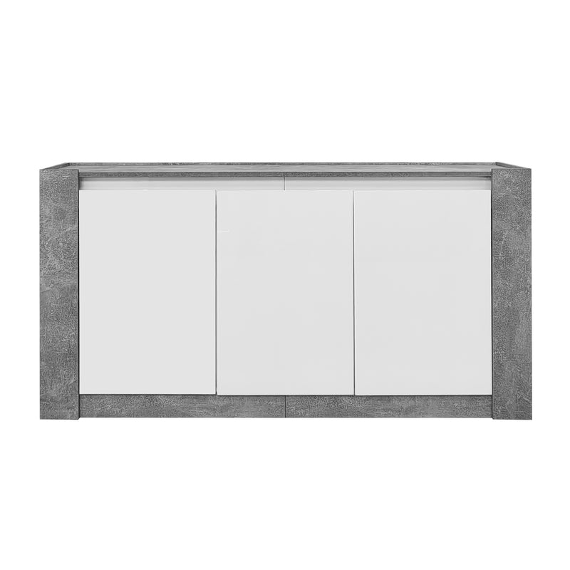 Buffet Moderne Blanc Brillant et Gris Ciment avec Rangement Spacieux et Étagères Ajustables ARKUNS