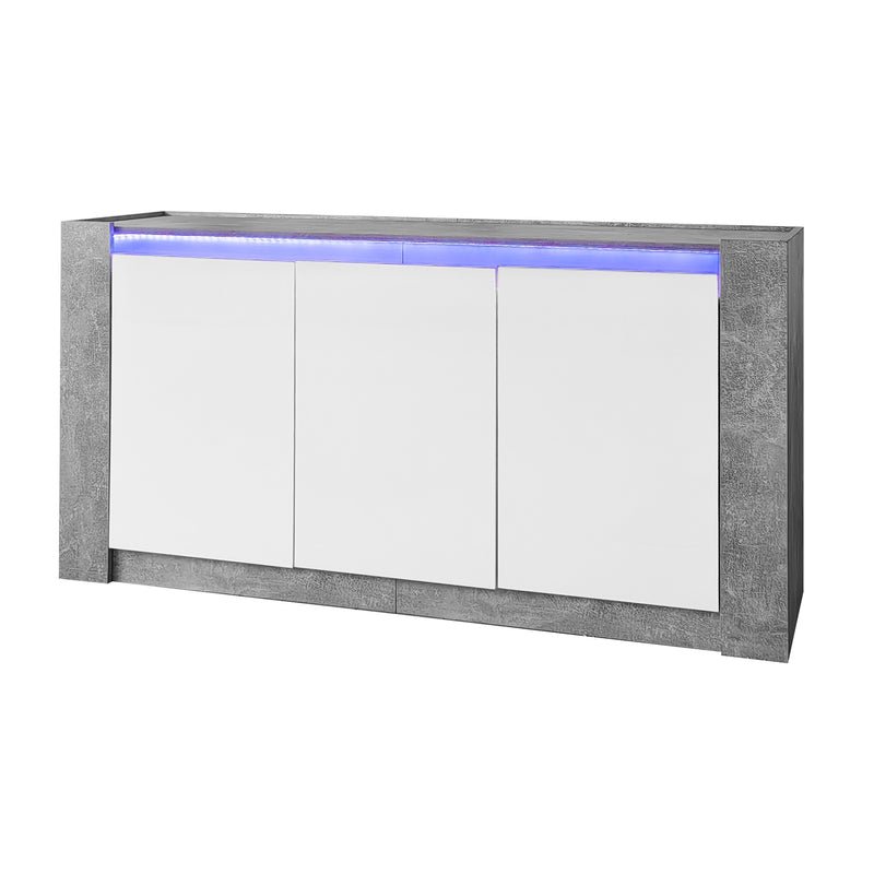 Buffet Moderne Blanc Brillant et Gris Ciment avec Rangement Spacieux et Étagères Ajustables ARKUNS