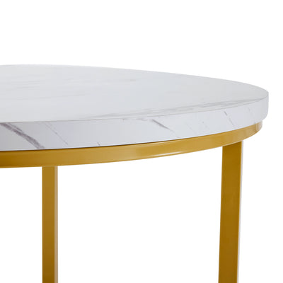 Ensemble Table à Manger Ronde Blanche et Or avec 4 Chaises en Velours Gris - Design Moderne et Compact ATEIX WHITE