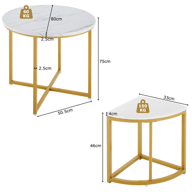 Ensemble Table à Manger Ronde Blanche et Or avec 4 Chaises en Velours Gris - Design Moderne et Compact ATEIX WHITE