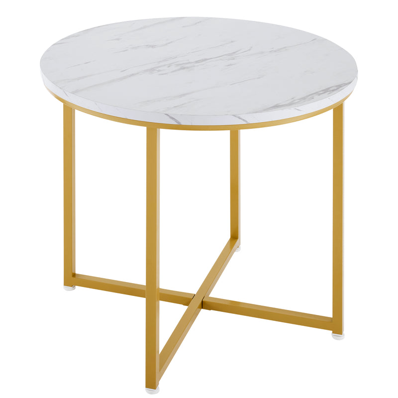 Ensemble Table à Manger Ronde Blanche et Or avec 4 Chaises en Velours Gris - Design Moderne et Compact ATEIX WHITE