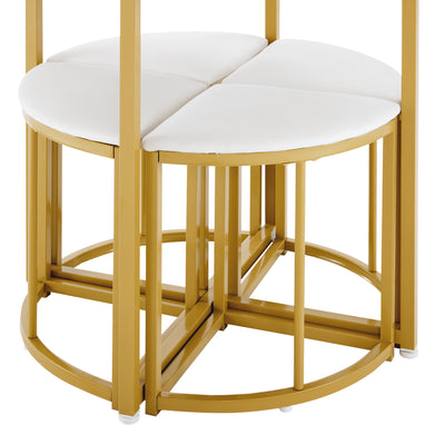 Ensemble Table à Manger Ronde Blanche et Or avec 4 Chaises en Velours Gris - Design Moderne et Compact ATEIX WHITE