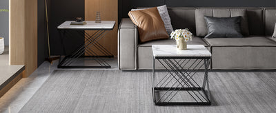 Set de 2 Tables Basses Carrées Effet Marbre Blanc et Noir - Design Moderne avec Pieds Réglables AVEDS