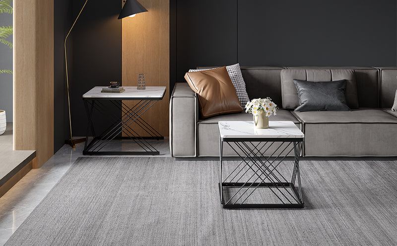 Set de 2 Tables Basses Carrées Effet Marbre Blanc et Noir - Design Moderne avec Pieds Réglables AVEDS