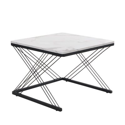 Set de 2 Tables Basses Carrées Effet Marbre Blanc et Noir - Design Moderne avec Pieds Réglables AVEDS