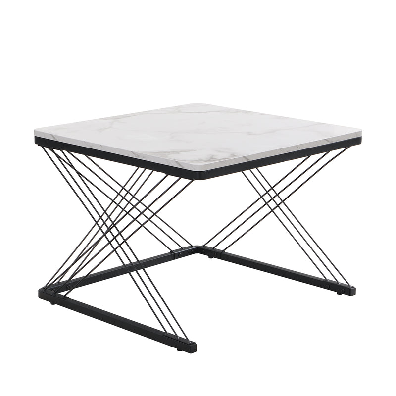 Set de 2 Tables Basses Carrées Effet Marbre Blanc et Noir - Design Moderne avec Pieds Réglables AVEDS