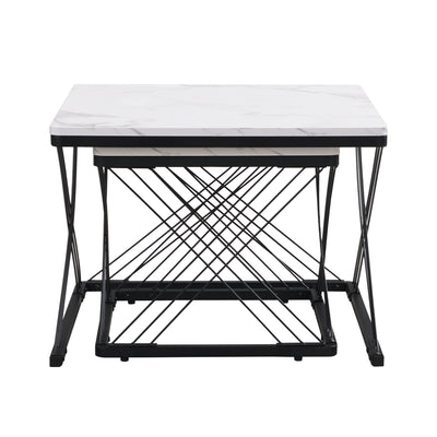 Set de 2 Tables Basses Carrées Effet Marbre Blanc et Noir - Design Moderne avec Pieds Réglables AVEDS