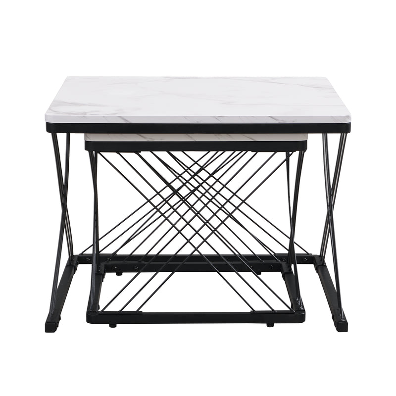Set de 2 Tables Basses Carrées Effet Marbre Blanc et Noir - Design Moderne avec Pieds Réglables AVEDS