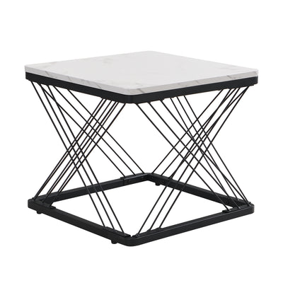 Set de 2 Tables Basses Carrées Effet Marbre Blanc et Noir - Design Moderne avec Pieds Réglables AVEDS
