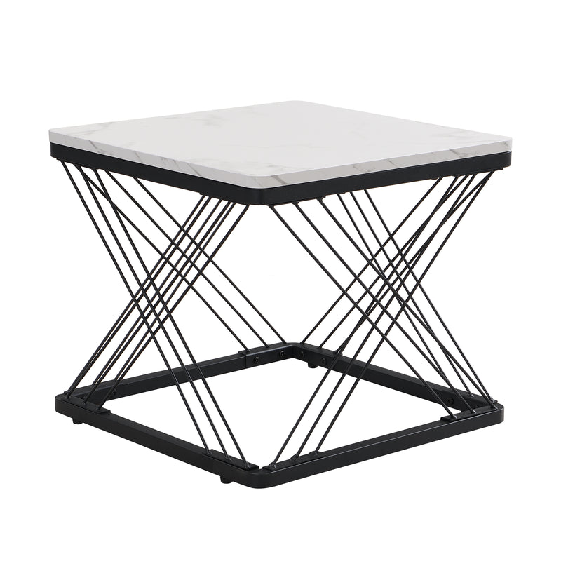 Set de 2 Tables Basses Carrées Effet Marbre Blanc et Noir - Design Moderne avec Pieds Réglables AVEDS