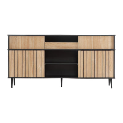 Buffet / Commode Moderne Noir & Effet Chêne avec Portes Coulissantes et Rangement Ouvert (160x40x80cm) BIMPHA