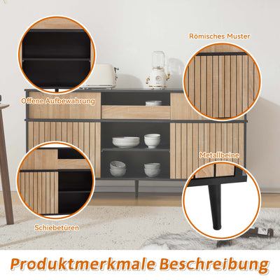 Buffet / Commode Moderne Noir & Effet Chêne avec Portes Coulissantes et Rangement Ouvert (160x40x80cm) BIMPHA
