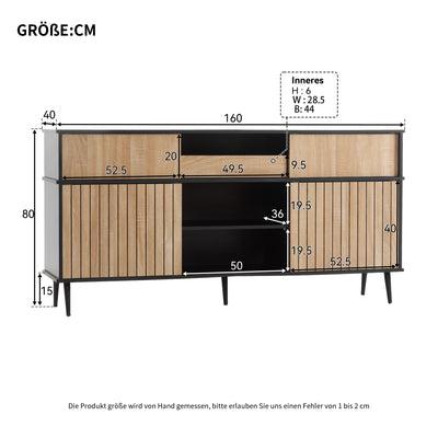 Buffet / Commode Moderne Noir & Effet Chêne avec Portes Coulissantes et Rangement Ouvert (160x40x80cm) BIMPHA