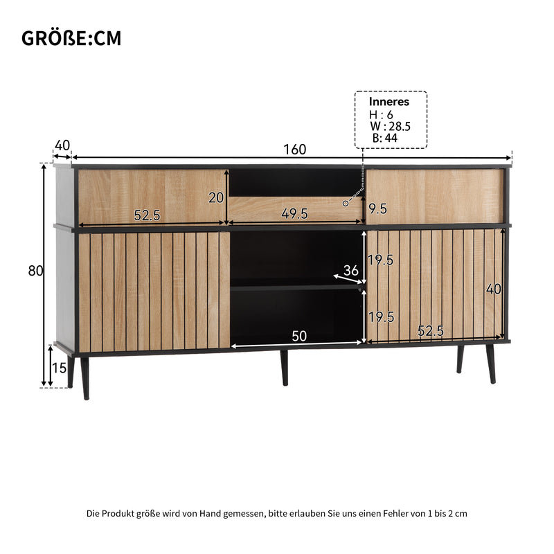 Buffet / Commode Moderne Noir & Effet Chêne avec Portes Coulissantes et Rangement Ouvert (160x40x80cm) BIMPHA