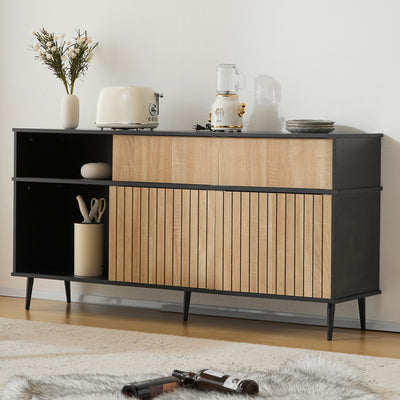 Buffet / Commode Moderne Noir & Effet Chêne avec Portes Coulissantes et Rangement Ouvert (160x40x80cm) BIMPHA
