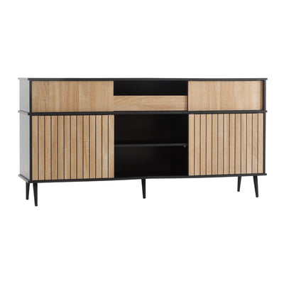 Buffet / Commode Moderne Noir & Effet Chêne avec Portes Coulissantes et Rangement Ouvert (160x40x80cm) BIMPHA