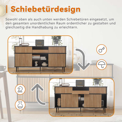 Buffet / Commode Moderne Noir & Effet Chêne avec Portes Coulissantes et Rangement Ouvert (160x40x80cm) BIMPHA