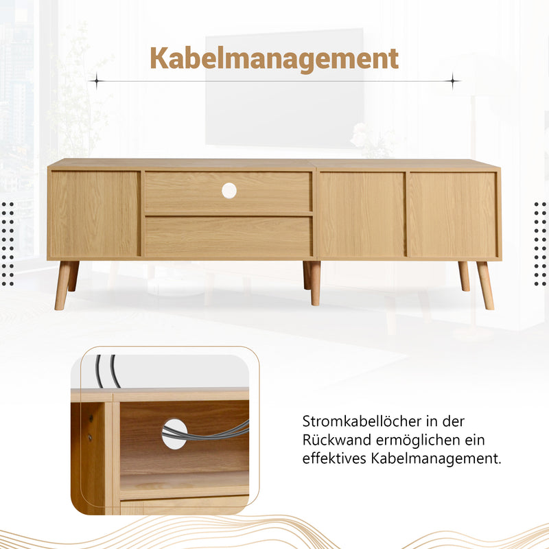 Meuble TV Élégant en Chêne avec Accents en Rotin Synthétique et Rangement Intégré BRAVVANS