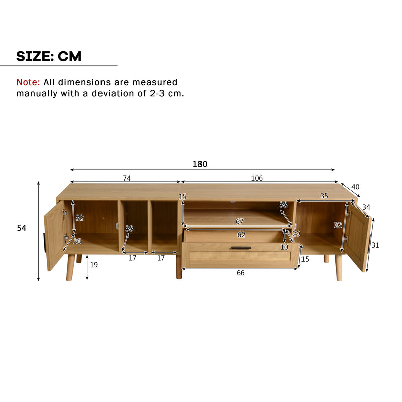 Meuble TV Élégant en Chêne avec Accents en Rotin Synthétique et Rangement Intégré BRAVVANS