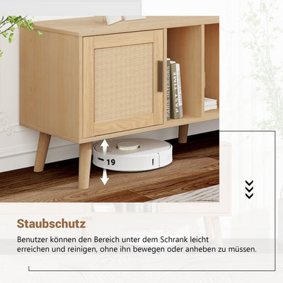 Meuble TV Élégant en Chêne avec Accents en Rotin Synthétique et Rangement Intégré BRAVVANS