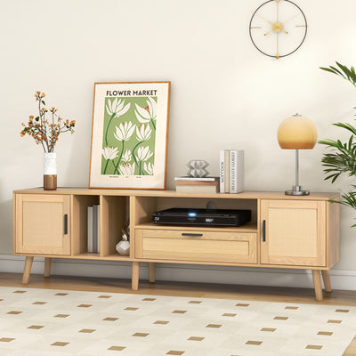 Meuble TV Élégant en Chêne avec Accents en Rotin Synthétique et Rangement Intégré BRAVVANS