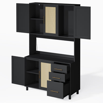 Buffet de Cuisine 183cm Noir avec Éclairage LED Contrôlé par App, Prises USB/Secteur, Tiroirs et Rangement Ajustable BRUQEIDS BLACK