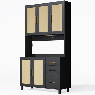 Buffet de Cuisine 183cm Noir avec Éclairage LED Contrôlé par App, Prises USB/Secteur, Tiroirs et Rangement Ajustable BRUQEIDS BLACK