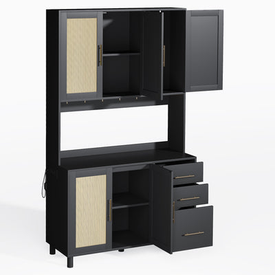 Buffet de Cuisine 183cm Noir avec Éclairage LED Contrôlé par App, Prises USB/Secteur, Tiroirs et Rangement Ajustable BRUQEIDS BLACK