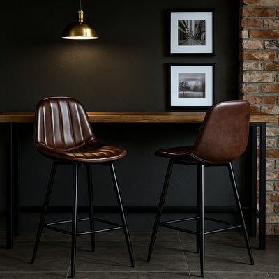 Set of 2 Vintage Faux Suede Industrial Style Swivel Bar Stools 67Hcm CHARLTON COUNTER SUEDE BROWN BLACK LEG 2PCS