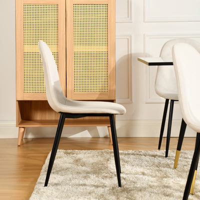 Set of 4 Scandinavian dining chairs in off-white fabric with black legs CHARLTON LUMOS FABRIC BEIGE BLACK LEG