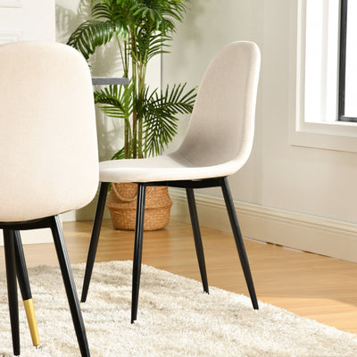 Set of 4 Scandinavian dining chairs in off-white fabric with black legs CHARLTON LUMOS FABRIC BEIGE BLACK LEG