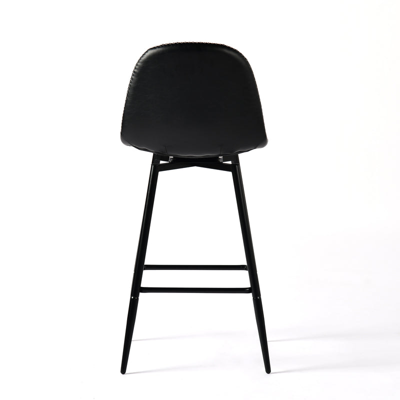 Set of 2 industrial style black PU swivel bar stools with white stitching 67Hcm CHARLTON COUNTER BLACK PU BLACK LEG 2PCS