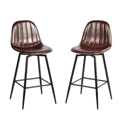 Set of 2 Vintage Faux Suede Industrial Style Swivel Bar Stools 67Hcm CHARLTON COUNTER SUEDE BROWN BLACK LEG 2PCS