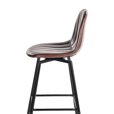 Set of 2 Vintage Faux Suede Industrial Style Swivel Bar Stools 67Hcm CHARLTON COUNTER SUEDE BROWN BLACK LEG 2PCS