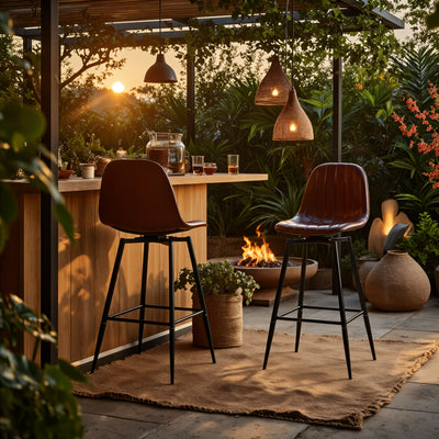 Set of 2 Vintage Faux Suede Industrial Style Swivel Bar Stools 67Hcm CHARLTON COUNTER SUEDE BROWN BLACK LEG 2PCS