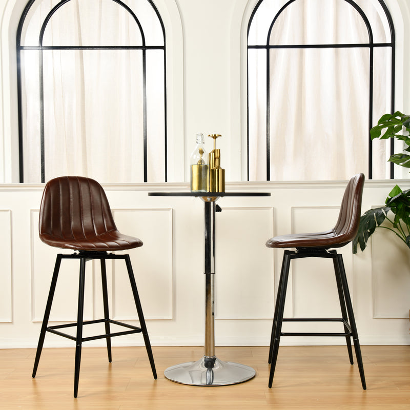 Set of 2 Vintage Faux Suede Industrial Style Swivel Bar Stools 67Hcm CHARLTON COUNTER SUEDE BROWN BLACK LEG 2PCS