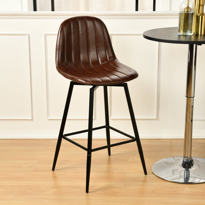 Set of 2 Vintage Faux Suede Industrial Style Swivel Bar Stools 67Hcm CHARLTON COUNTER SUEDE BROWN BLACK LEG 2PCS