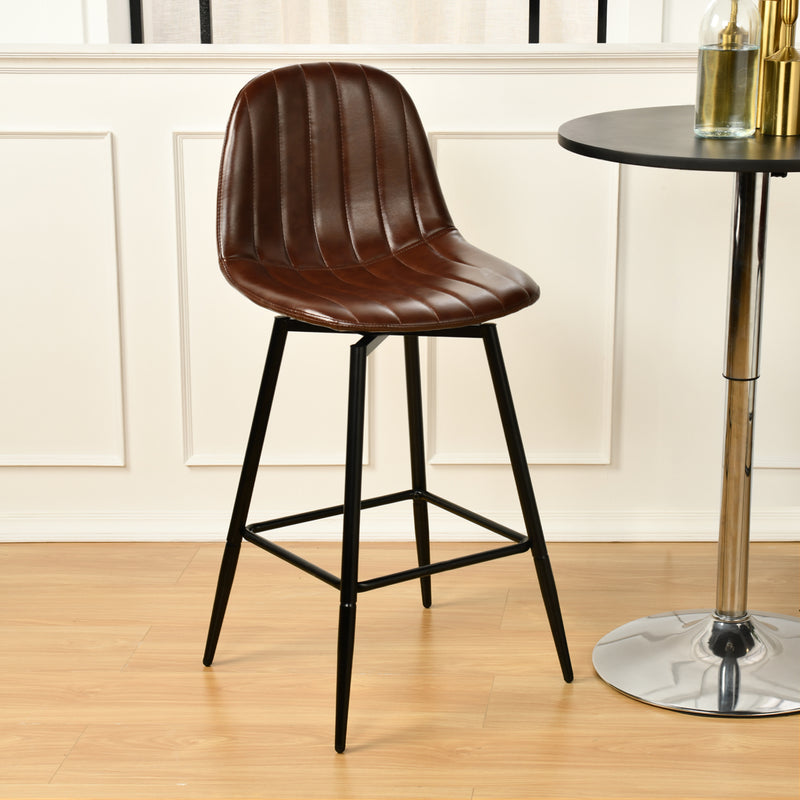 Set of 2 Vintage Faux Suede Industrial Style Swivel Bar Stools 67Hcm CHARLTON COUNTER SUEDE BROWN BLACK LEG 2PCS