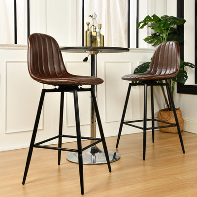 Set of 2 Vintage Faux Suede Industrial Style Swivel Bar Stools 67Hcm CHARLTON COUNTER SUEDE BROWN BLACK LEG 2PCS