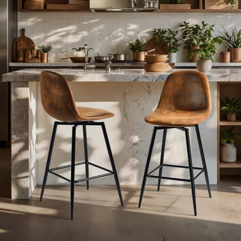 Set of 2 industrial style black PU swivel bar stools with white stitching 67Hcm CHARLTON COUNTER BLACK PU BLACK LEG 2PCS (Copy)