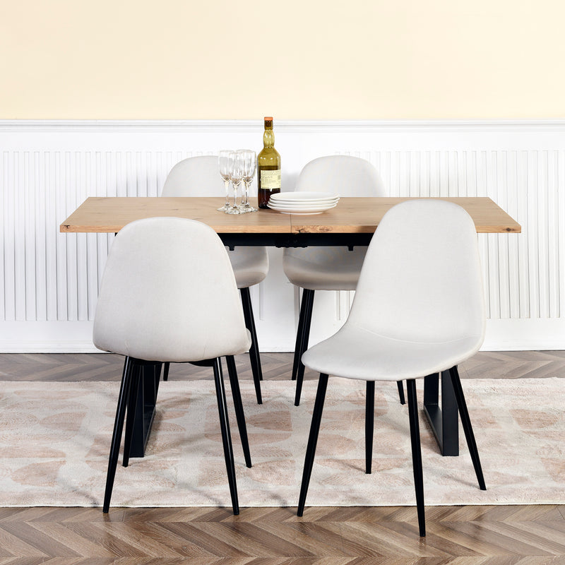Set of 4 Scandinavian dining chairs in off-white fabric with black legs CHARLTON LUMOS FABRIC BEIGE BLACK LEG