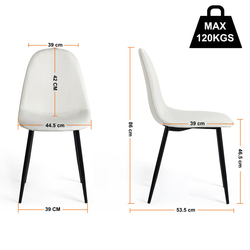 Set of 4 Scandinavian dining chairs in off-white fabric with black legs CHARLTON LUMOS FABRIC BEIGE BLACK LEG