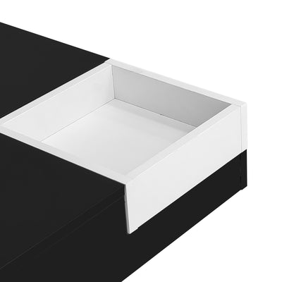 Table Basse Carrée Moderne Bicolore Noir & Blanc Laqué avec Boîte de Rangement Amovible et Éclairage LED RGB (72x72x30cm) CROKS BLACK
