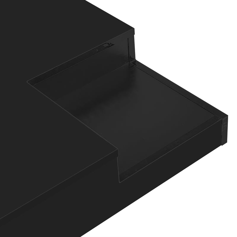 Table Basse Carrée Moderne Bicolore Noir & Blanc Laqué avec Boîte de Rangement Amovible et Éclairage LED RGB (72x72x30cm) CROKS BLACK